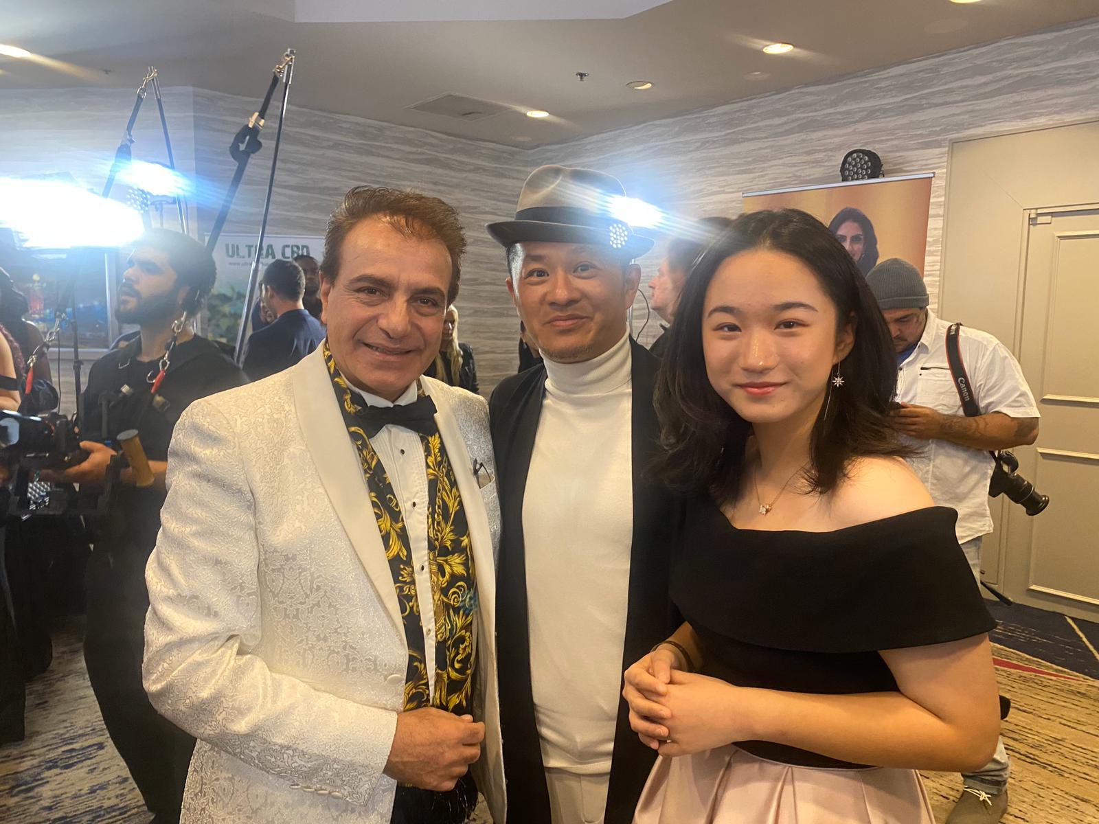 Teenage Talent Magnolia Wu met Steven Nia, Chairman of Wardour Studios Hollywood at Hollywood Stars Gala - Oscars Viewing