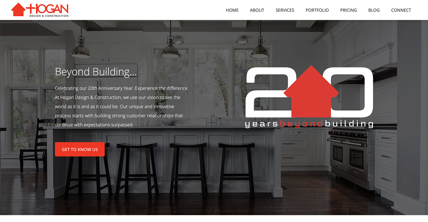 Home page of the new Hogan Design & Construction website.