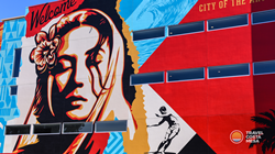 Zoom Background - Shepard Fairey Mural - Welcome Home in Costa Mesa