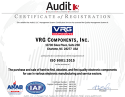 VRG Components ISO 9001:2015 Certificate