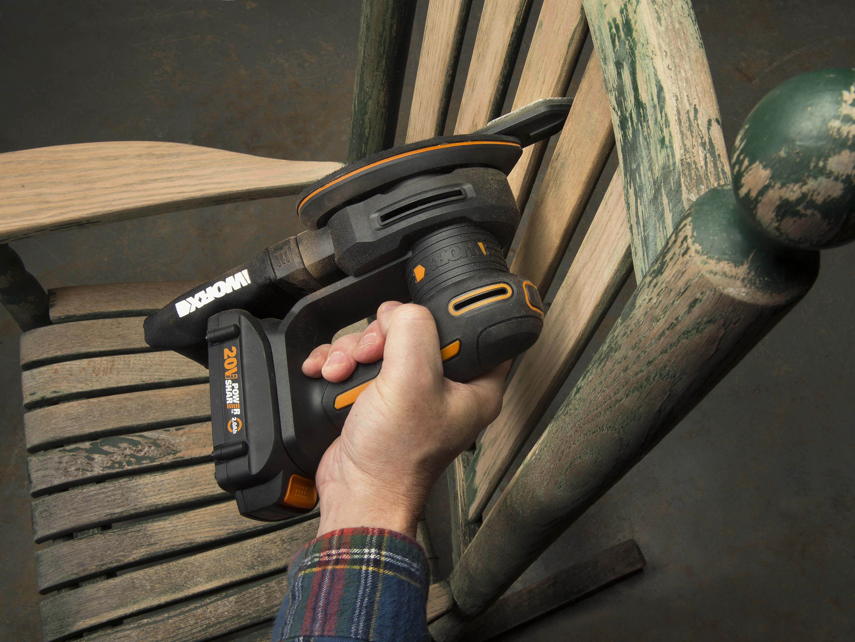 WORX 20V Power Share Detail Sander includes a finger sanding attachment for use in confined areas.