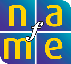 blue shield with yellow copy and white forte symbol NAfME logo