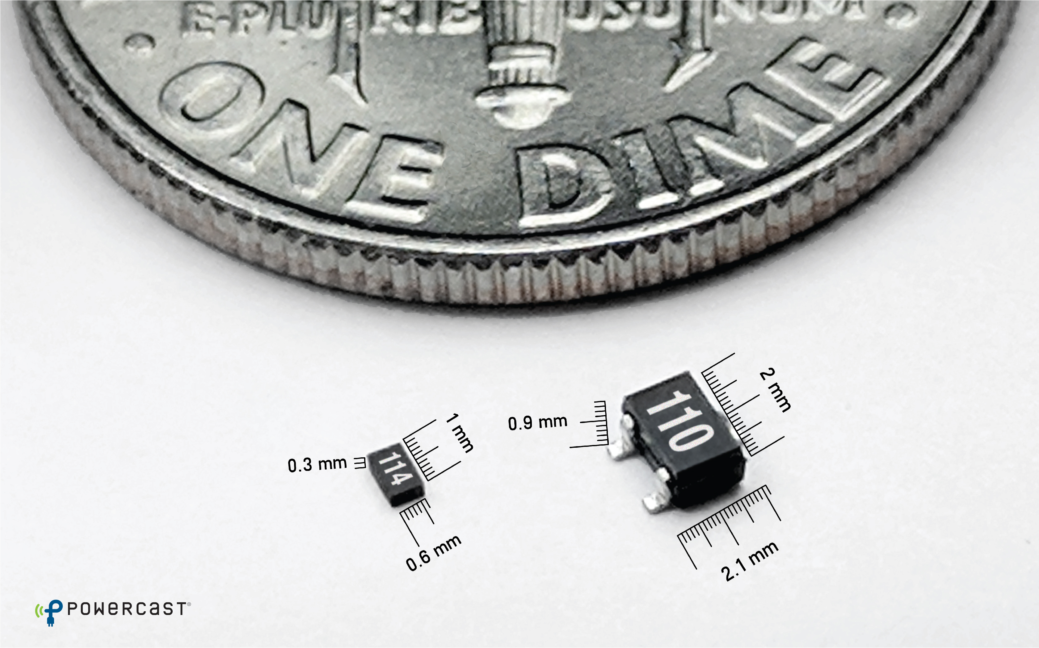 A tiny Powerharvester receiver chip can harvest RF from RFID readers (from 9 to 24 meters away) and very efficiently convert it to DC to power applications over the air.