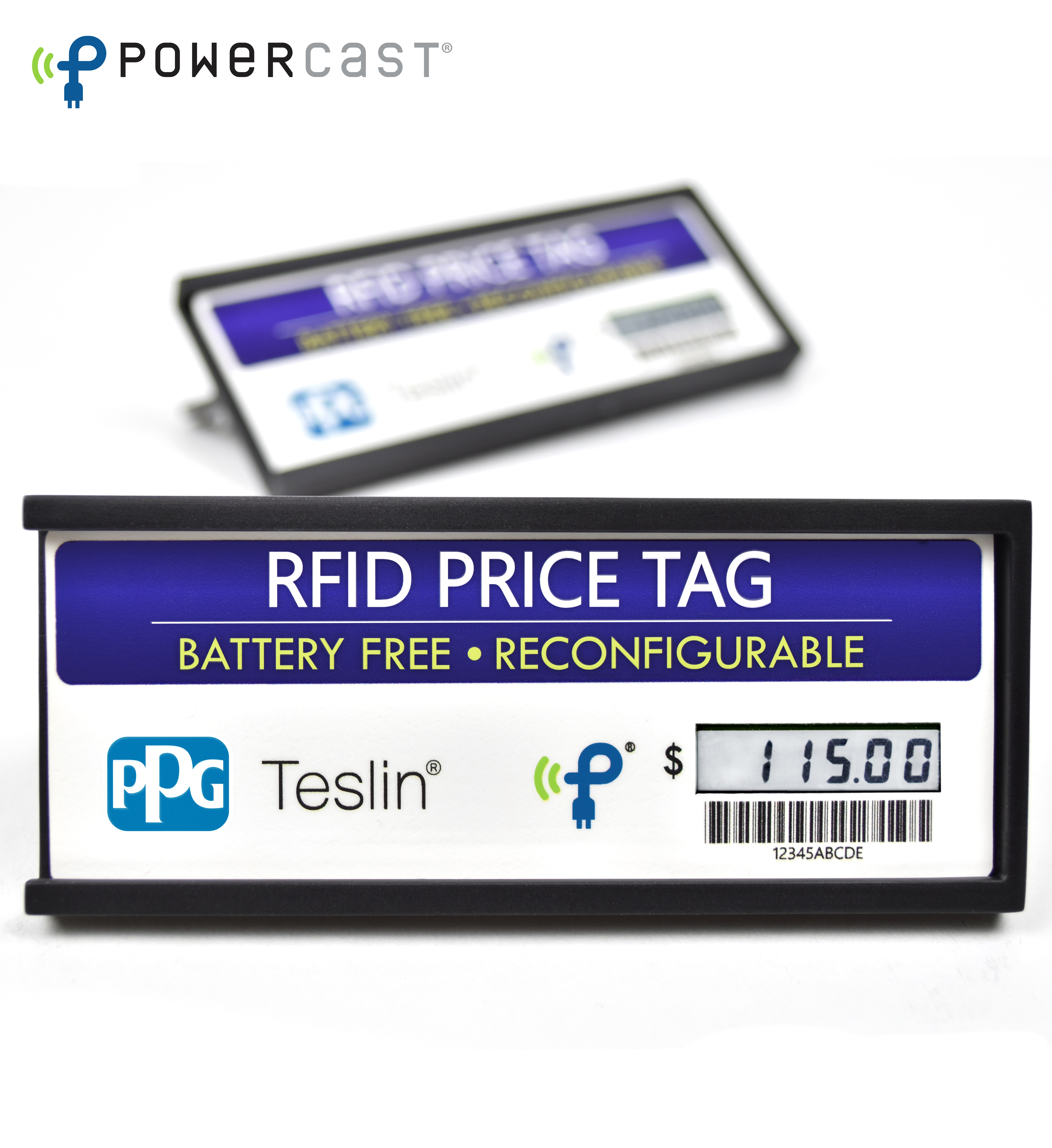 Powercast’s UHF RFID Retail Price Tag is a batteryless ESL which harvests RF from retail RFID readers to send over-the-air price updates to E Ink's ePaper screen.