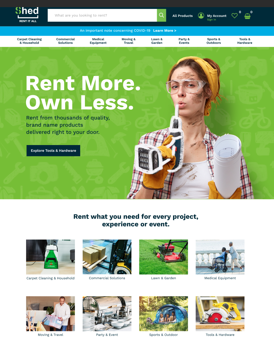 The Shed has built a rental marketplace with same day delivery available.