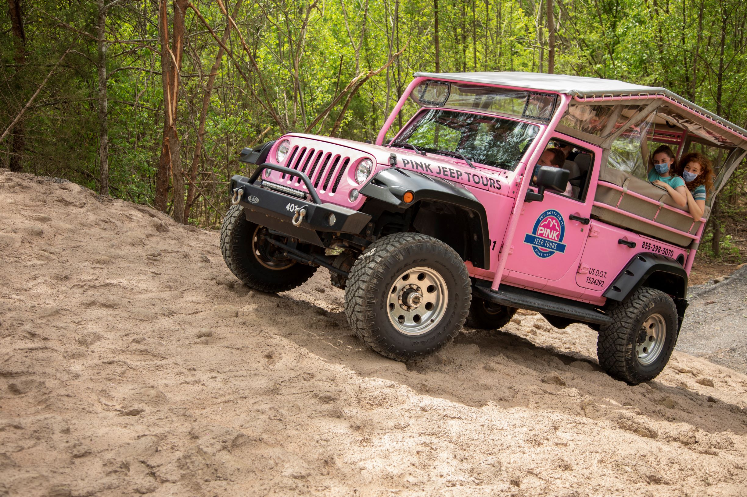 All excursions leave from the PINK® Jeep® Tours local headquarters in the heart of Sedona, AZ and in Pigeon Forge, TN at its NEW location in the Smoky Mountains at Parkway & Wears Valley Rd.