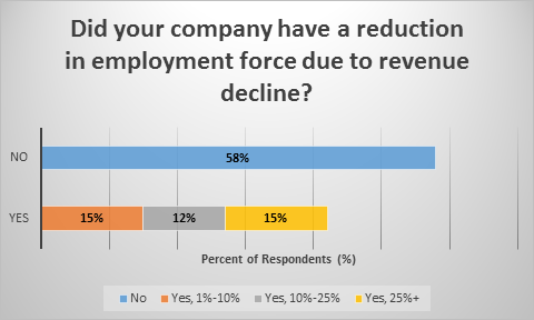 Did your company have a reduction in employment force due to revenue decline?