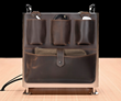 Leather Mac Pro Saddle left side pockets — top pockets hold small items and bottom holds the included WaterField Medium Gear Pouch