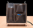 Leather Mac Pro Saddle right side pockets — large pockets stow 10-key keyboard, headphones, hard drives, and other bulky items