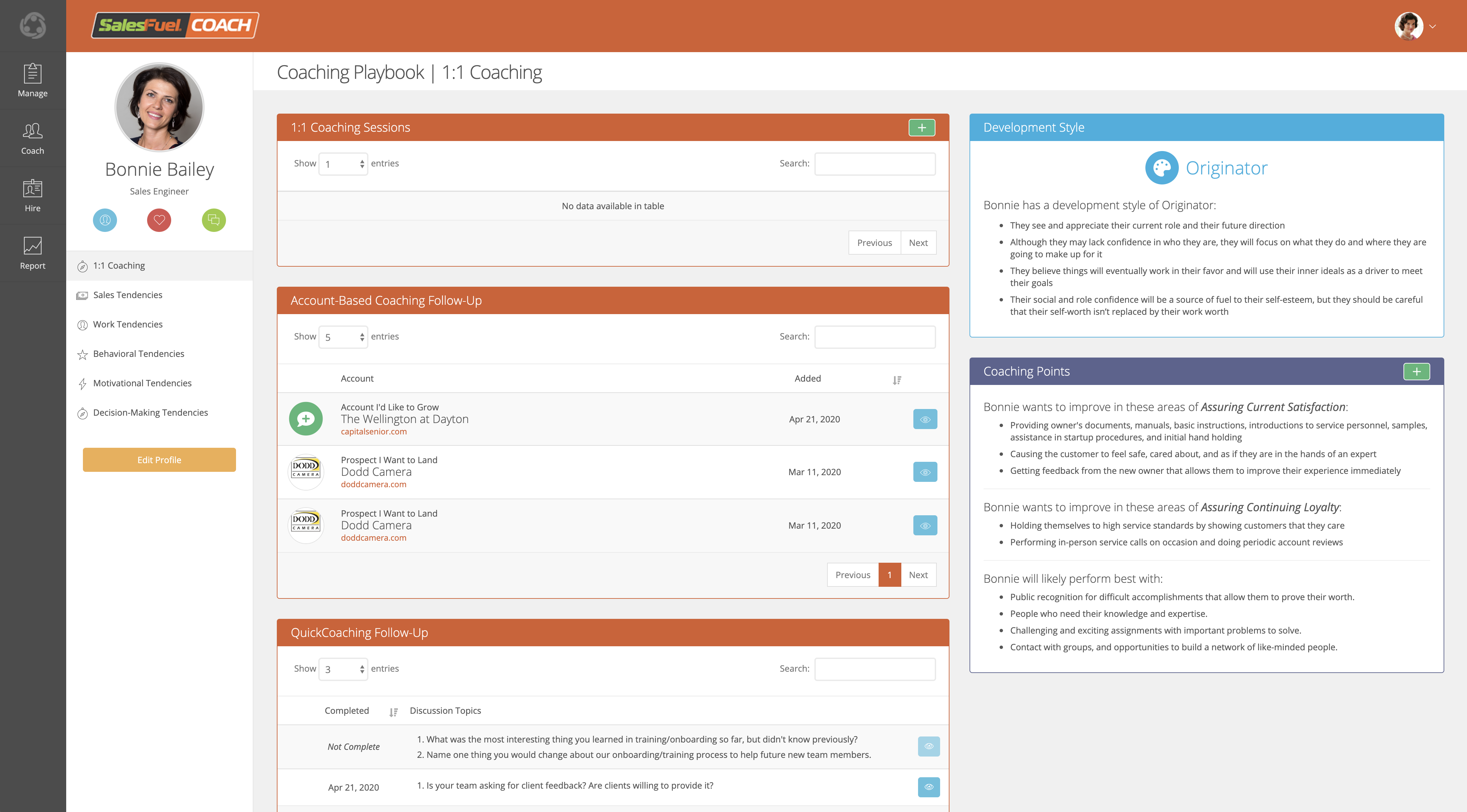 SalesFuel COACH 1:1 Coaching Dashboard