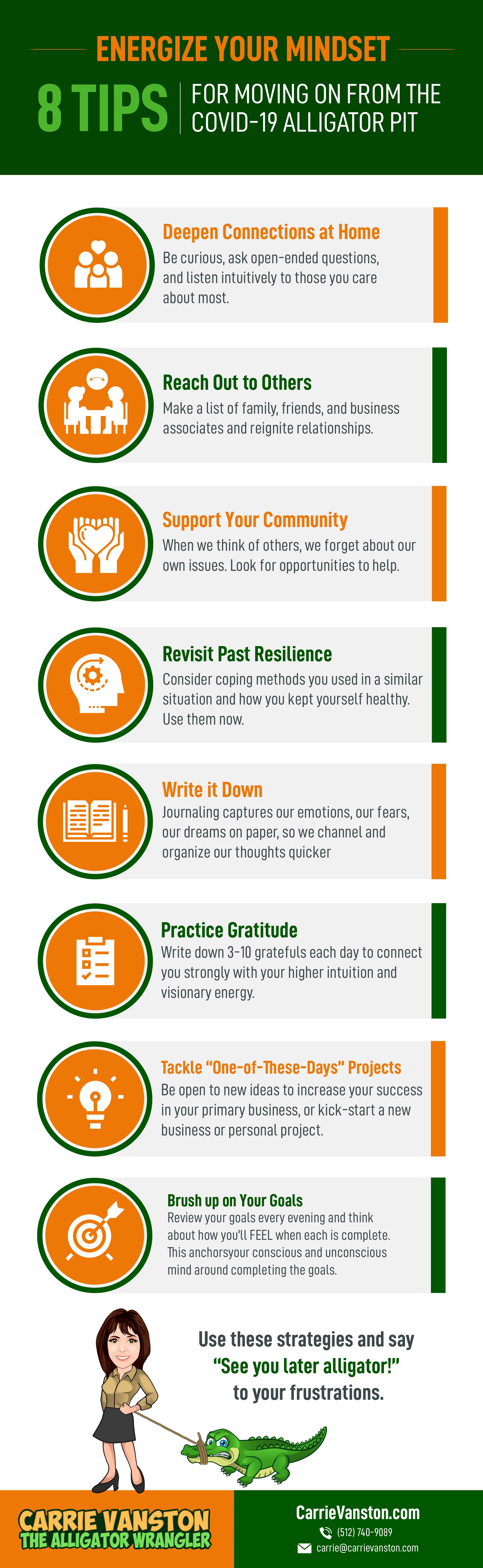 Energize Your Mindset - 8 Tips for Moving On from the COVID-19 Aligator Pit Infograph