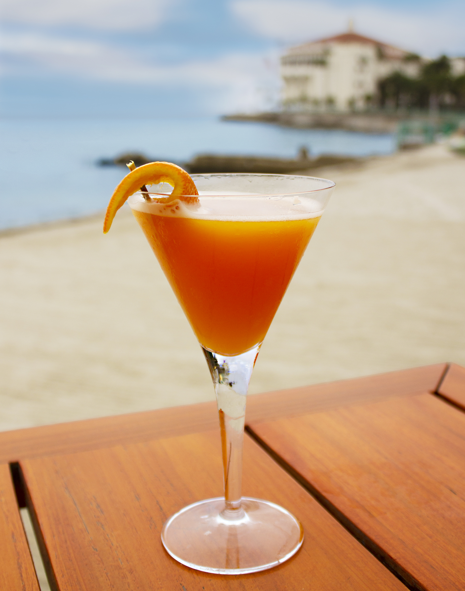 The Catalina Unquarantini, a fresh delightful concoction containing vodka, Aperol and fresh citrus juices that is sure to put you in a vacation mood.