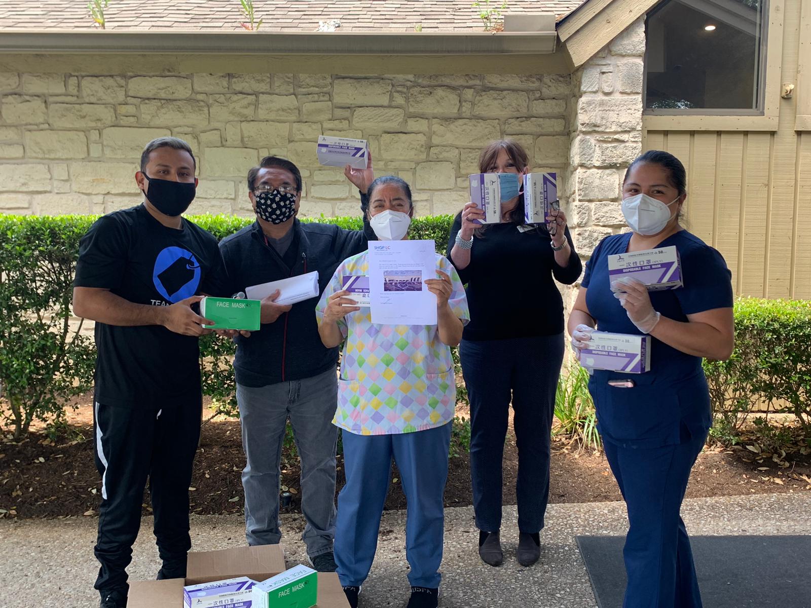Shop LC donating masks to Gracy Nursing Center, Austin, Texas.