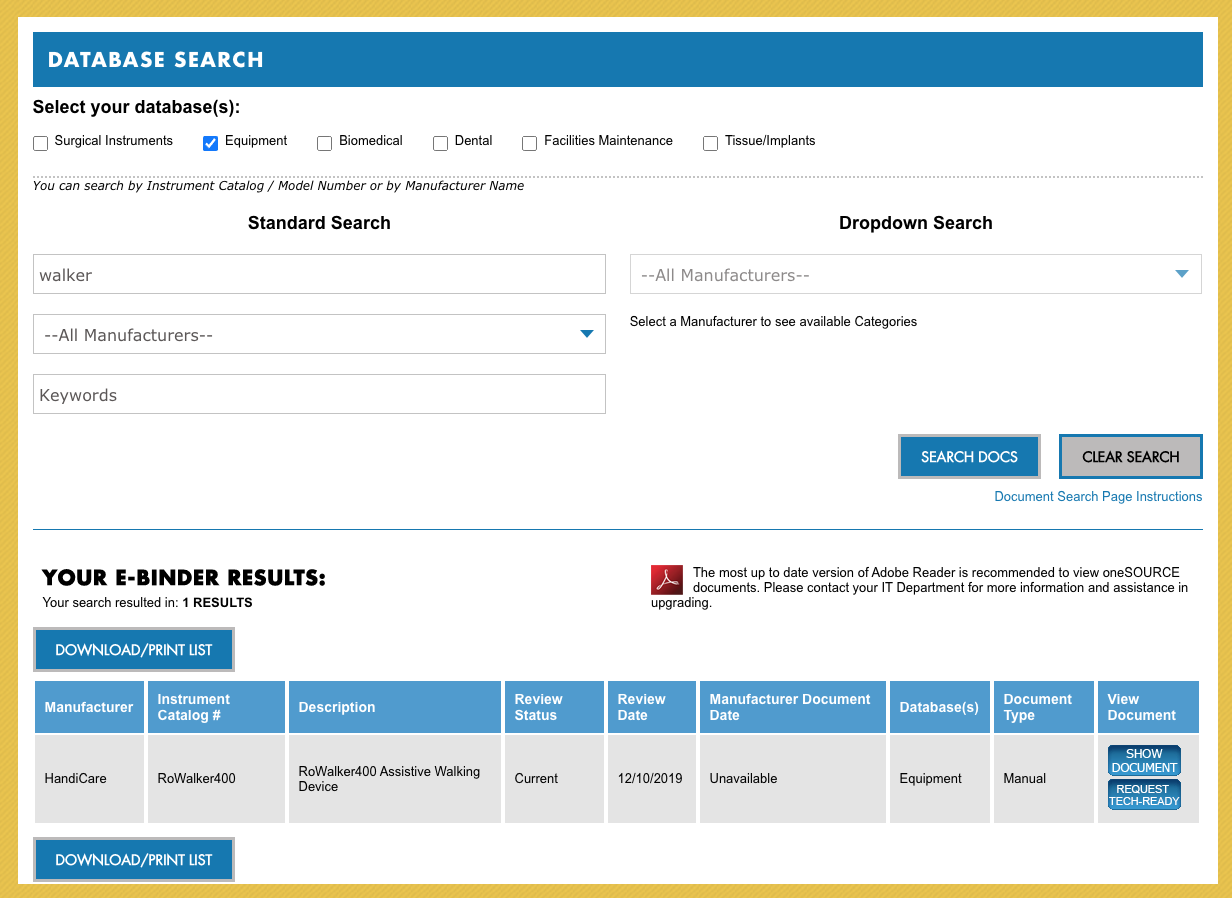 Long-Term Care Database - Walker Search