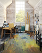 abstract natural wood floor in artist loft