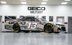 New-for-2020 wraps produced by the Richard Childress Racing (RCR) graphics team include this eye-catching GEICO Military design, printed on a Roland DG TrueVIS VG2-640 wide-format printer/cutter.