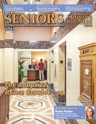 Seniors Housing Business Magazine cover showing picture of lobby.