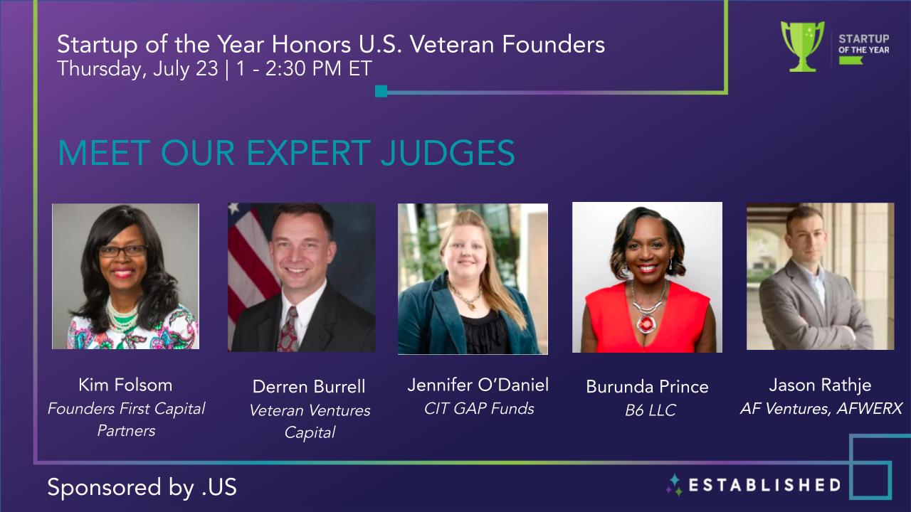 Panel of Experts Judging the Startup of the Year Pitch Competition Honoring U.S. Veteran Founders