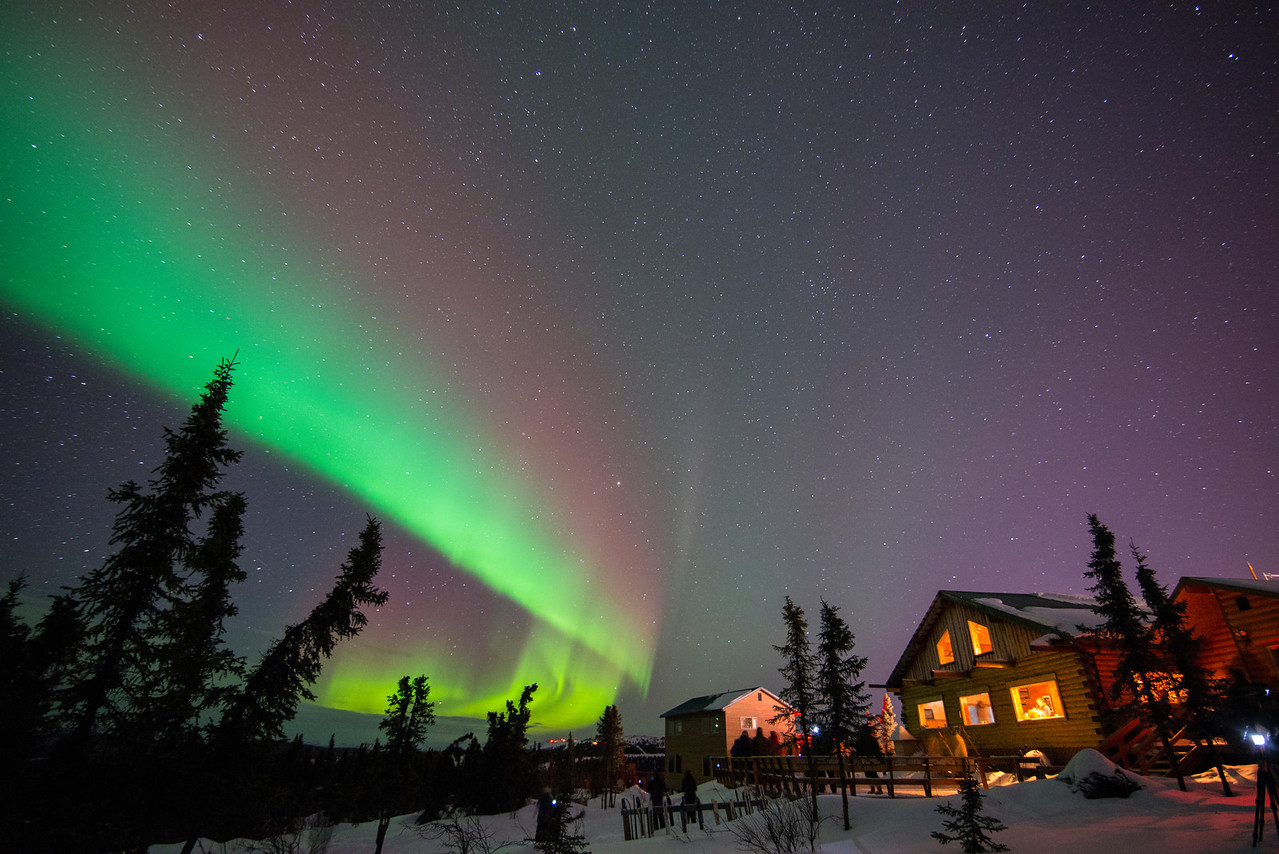The northern lights dance above the Aurora Borealis Lodge just north of Fairbanks. Photo: Sherman Hogue/Explore Fairbanks