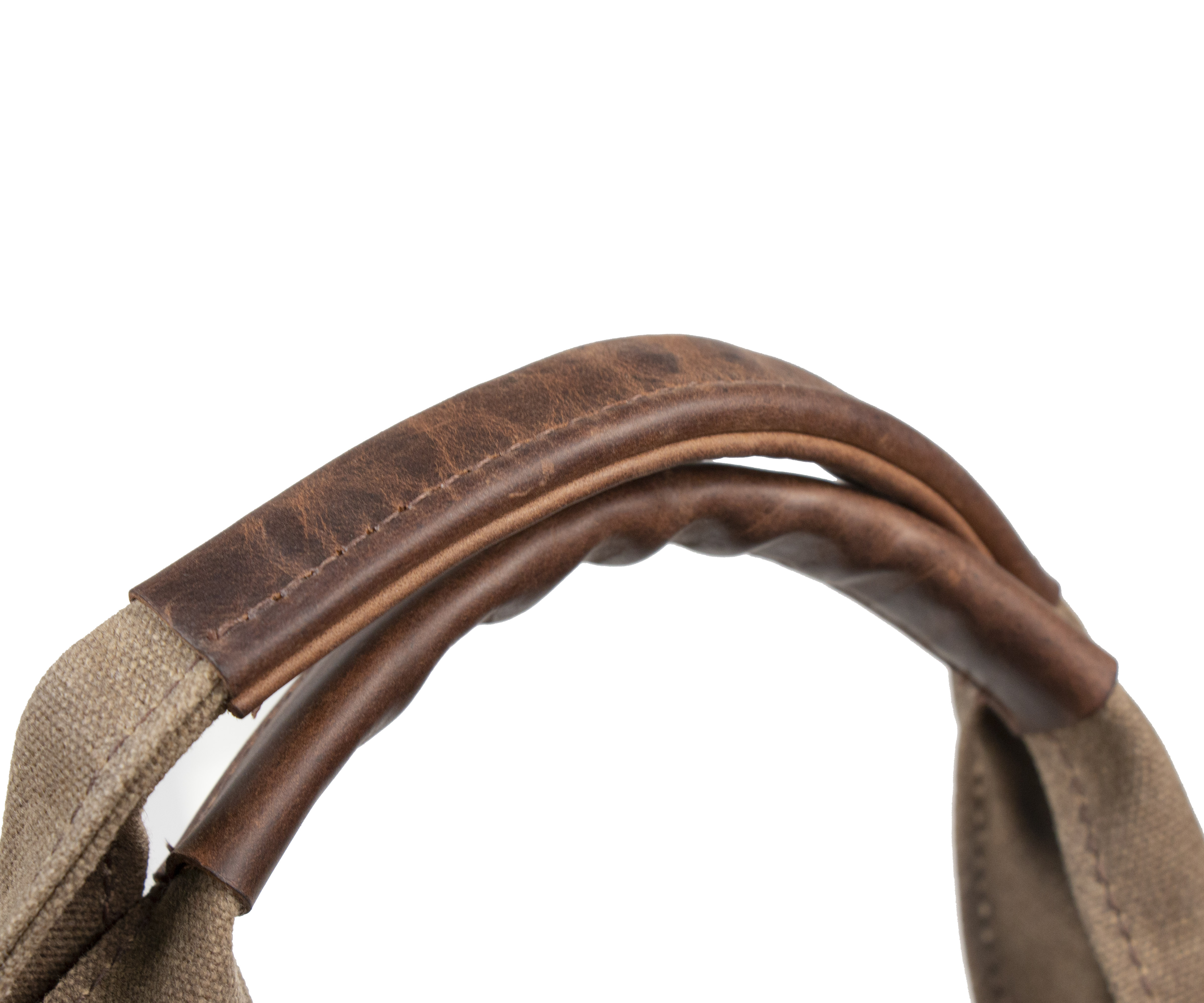 Handles lined with full-grain distressed leather