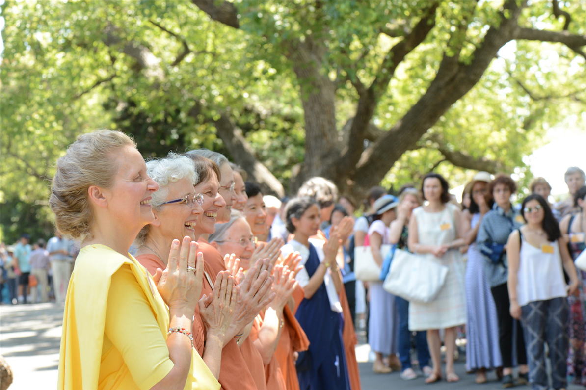 SRF nuns welcome attendees to last year’s SRF World Convocation.  Courtesy of Self-Realization Fellowship, Los Angeles, Calif.