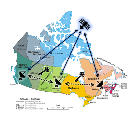 Depiction of QKD satellite enabling key sharing across Canada