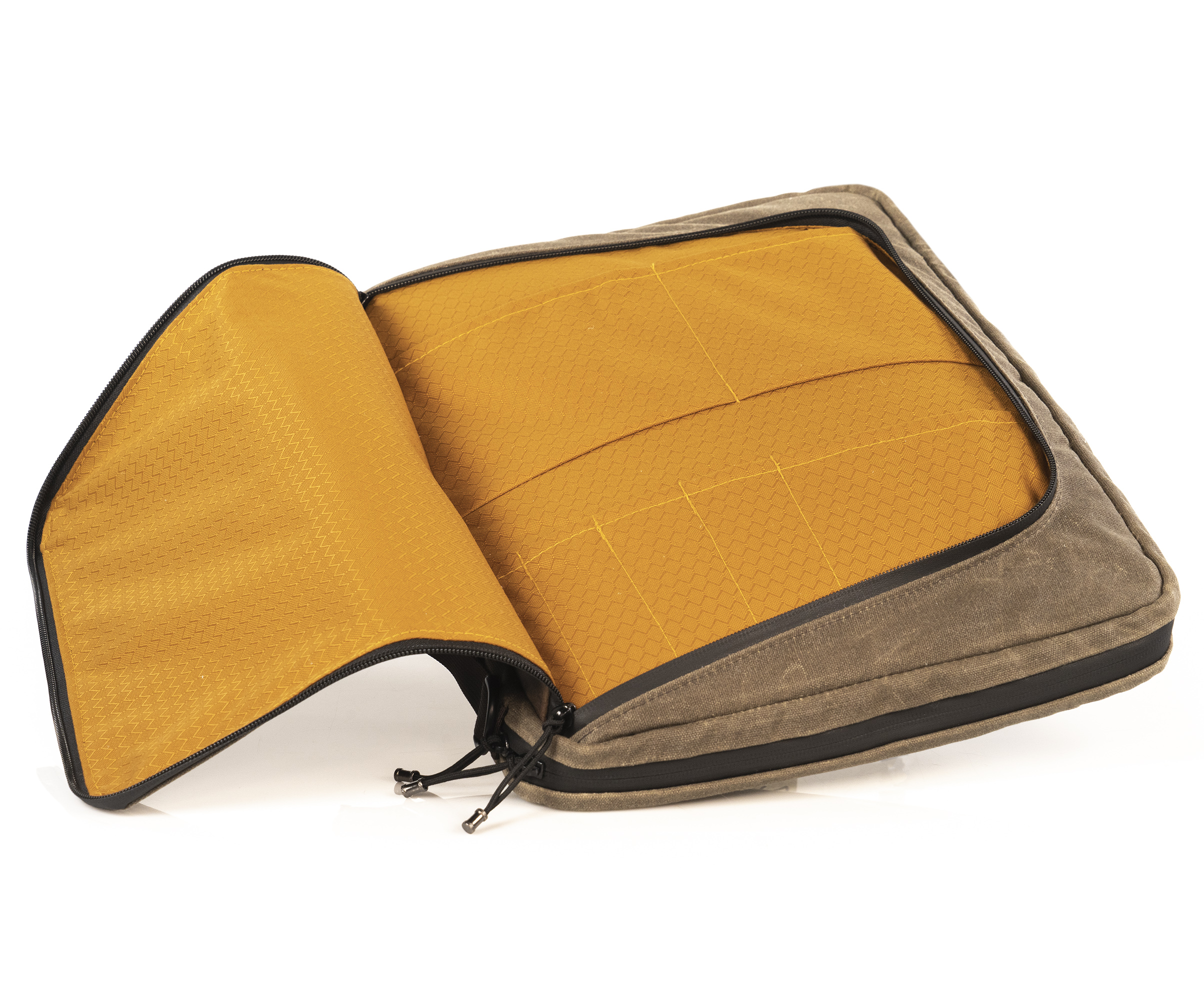 Front flap pocket opens with smooth-gliding zippers on three sides and stows quick-access items