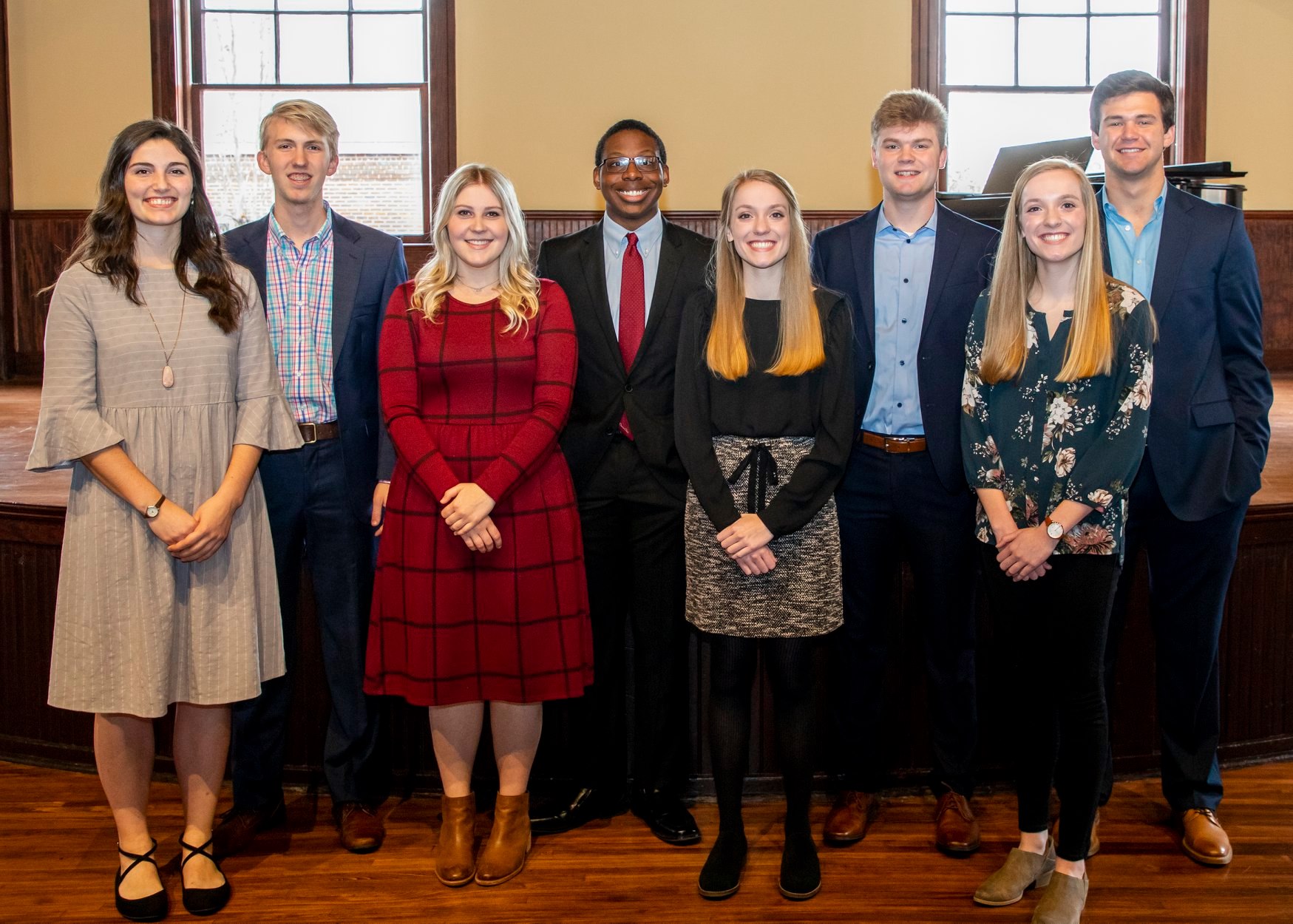 Finalists for Mr. and Miss FHU 2020 are the following seniors: (L to R) Amy Gingerich, Logan Campbell, McKenna Shrader, Kenneth Moore, Katie Morris, Caleb Johnson, Claire Morris and Gage Gregory.