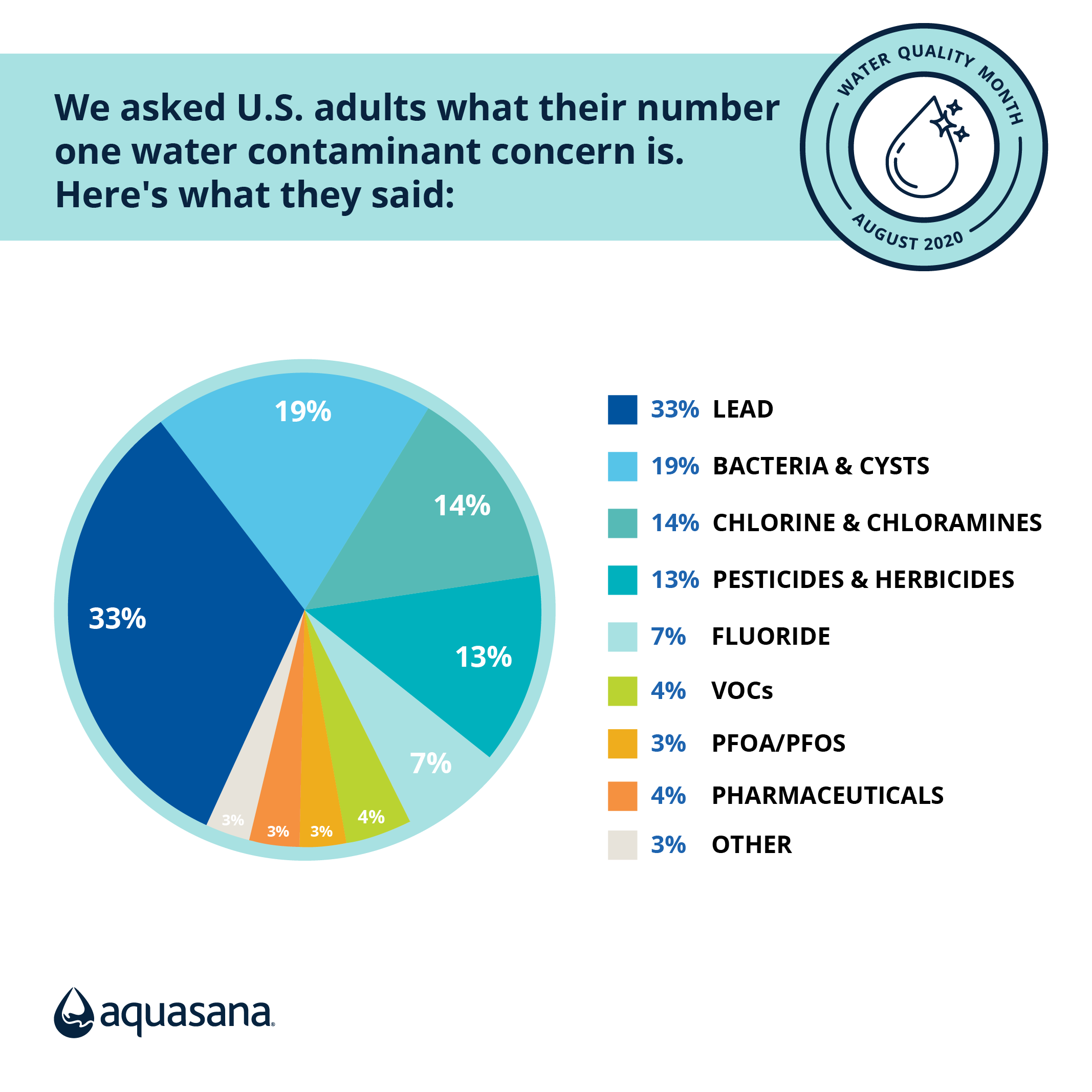 One in three U.S. adults chose lead as their primary drinking water contaminant concern.