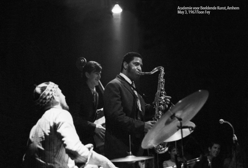 Sonny Rollins with Han Bennink, drums, and Ruud Jacobs, bass, in 1967, Arnhem, The Netherlands. (Photo: Toon Fey)