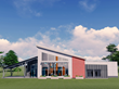 Rendering of front entrance of the new Animal Welfare Association Shelter, Adoption Center, and Clinic building