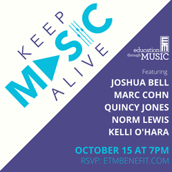 Keep Music Alive Virtual Gala featuring Quincy Jones, Kelli O’Hara, Norm Lewis, Joshua Bell, and Marc Cohn to Raise Money for Music Education on Oct 15 at 7pm