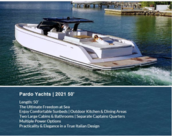Pardo Yachts 2021 50' Yacht Flyer with Image of the Vessel in Water
