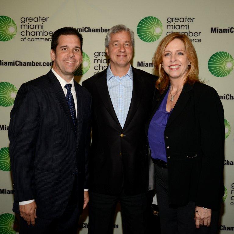 Partners C.L. Conroy and Jorge Martinez with Jamie Dimon, chairman and CEO of JPMorgan Chase at a Greater Miami Chamber of Commerce event.