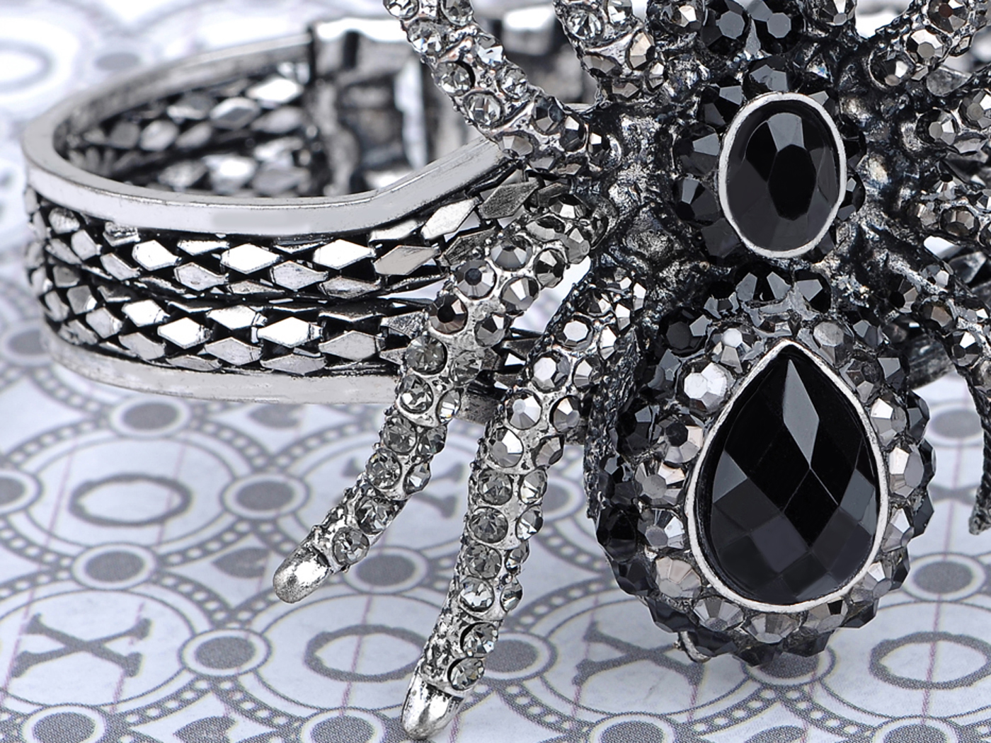 Black & Silver Double Rhinestone Spider Bracelet