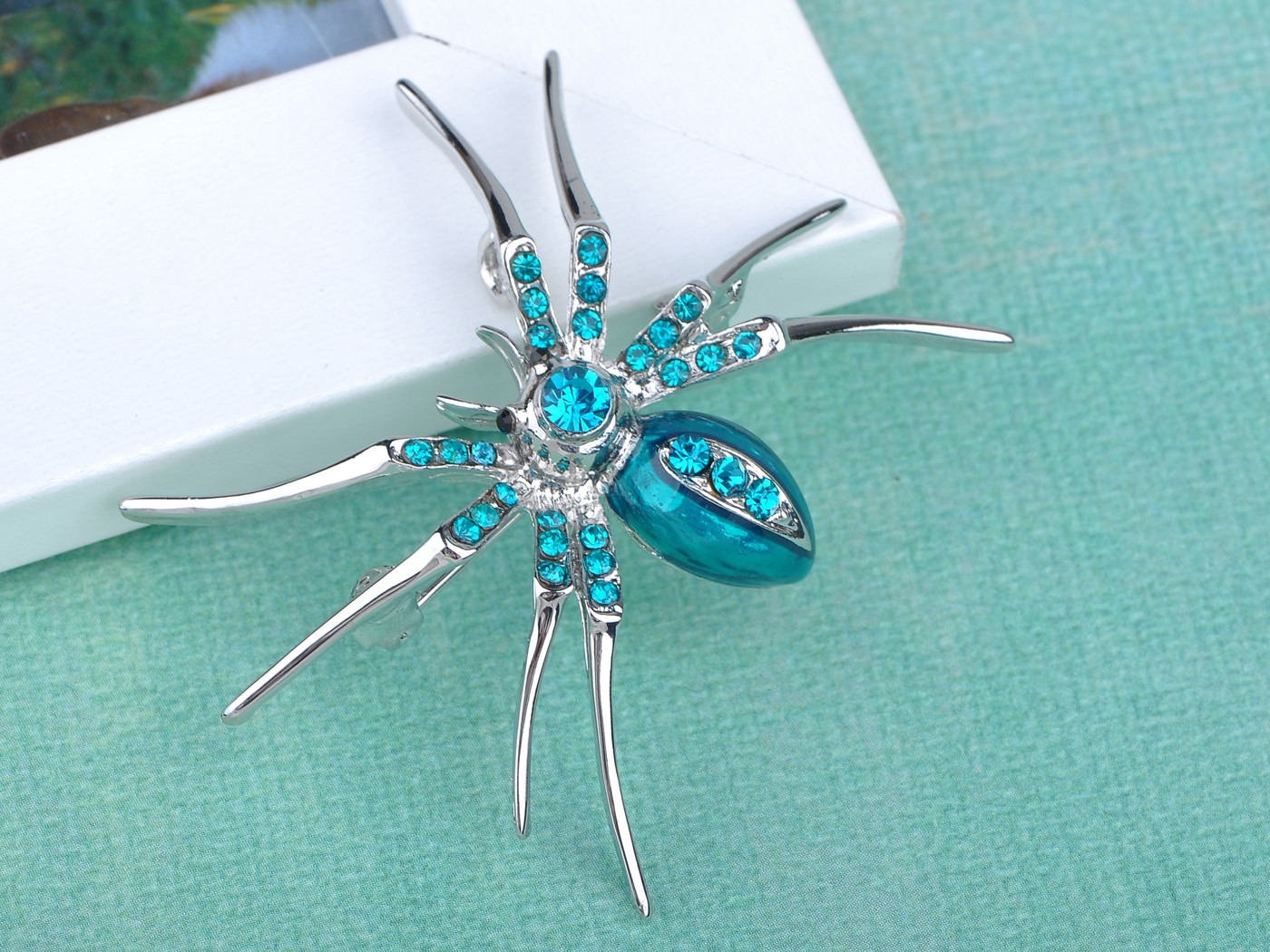 Exotic Aquamarine Spider Brooch Pin