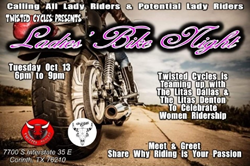 A poster titled, "Ladies Bike Night" with the details of the upcoming event on October 13, 2020.