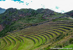 Sacred Valley Pisac Farm terraces and village Pisac Peru