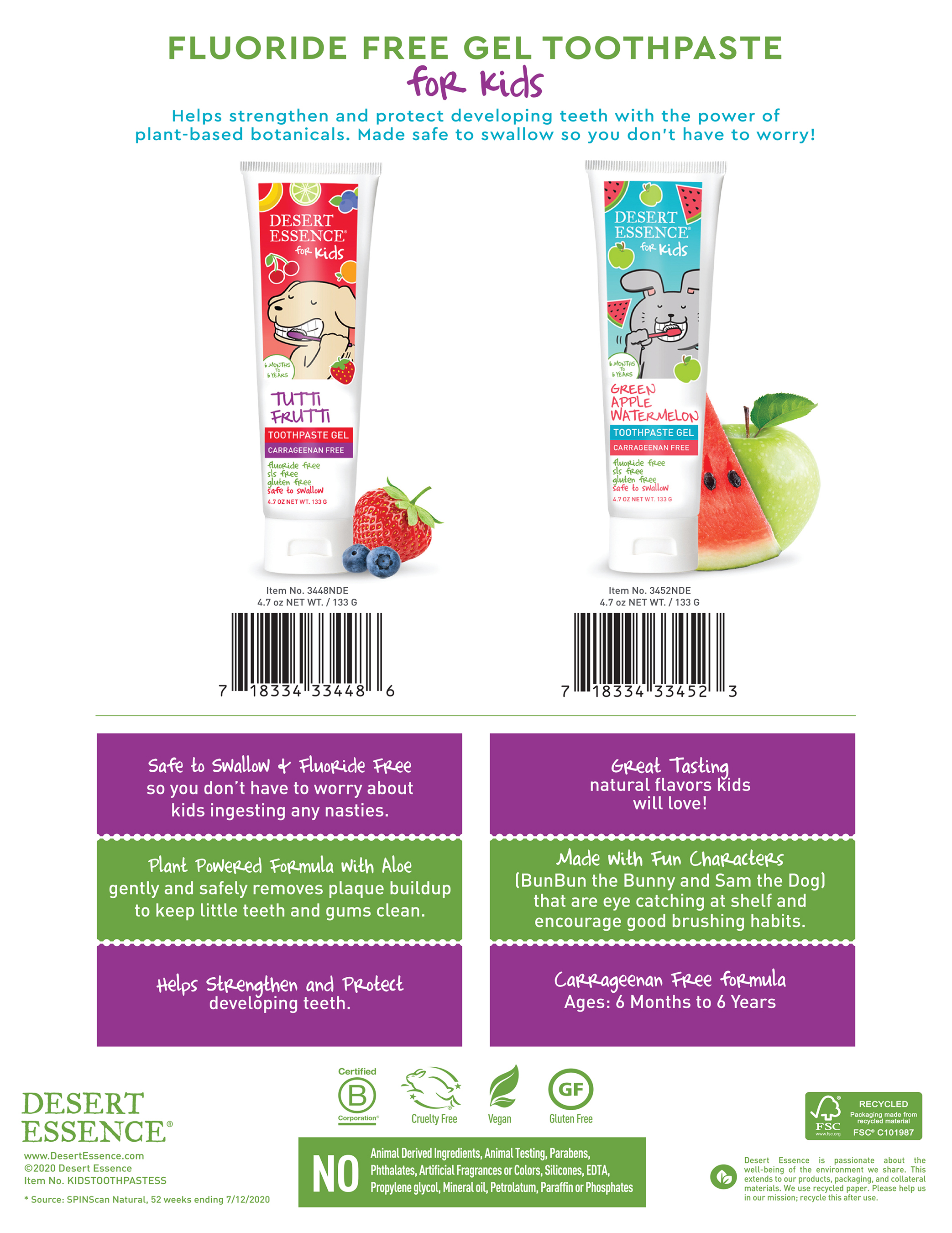 Desert Essence New Kids' Toothpaste gels sales sheet