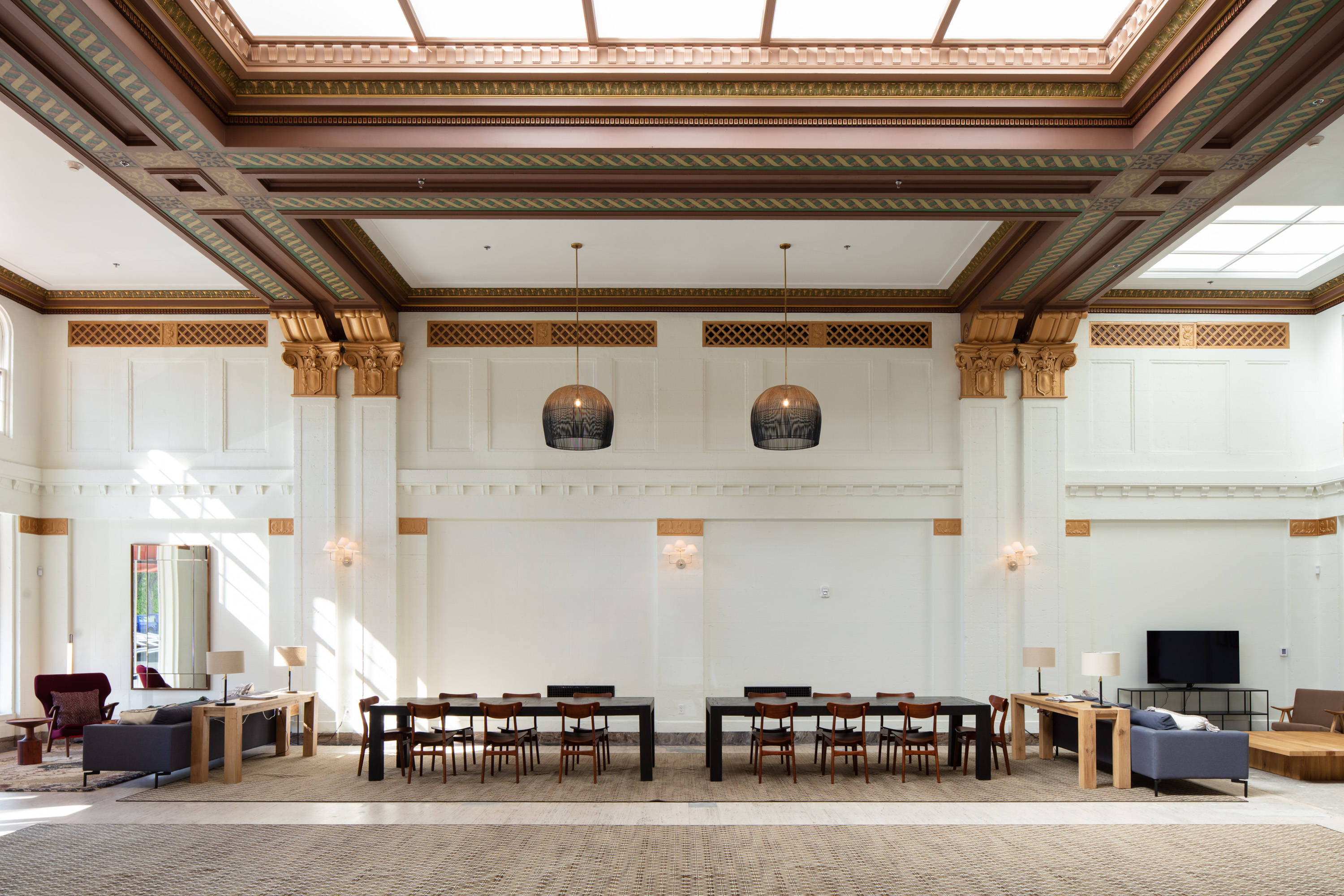 The Tioga, lobby, by Page & Turnbull. Market-rate student housing in a historic hotel in Merced, Calif.