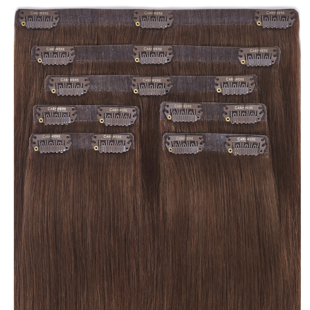 Brown Cashmere Hair Seamless Clip In Extensions - New Lay-Flat Design