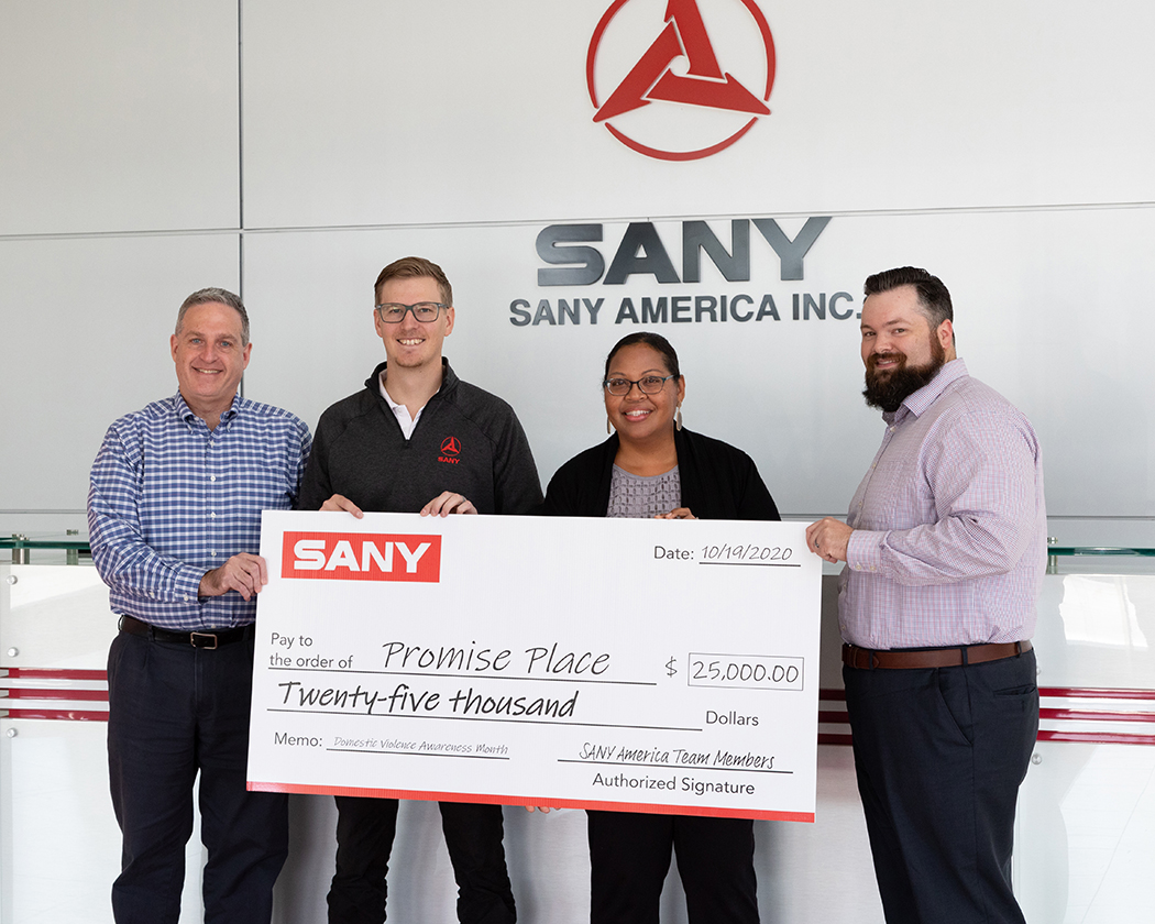 SANY America Presents $25,000 Check to Promise Place in Support of National Domestic Violence Awareness Month