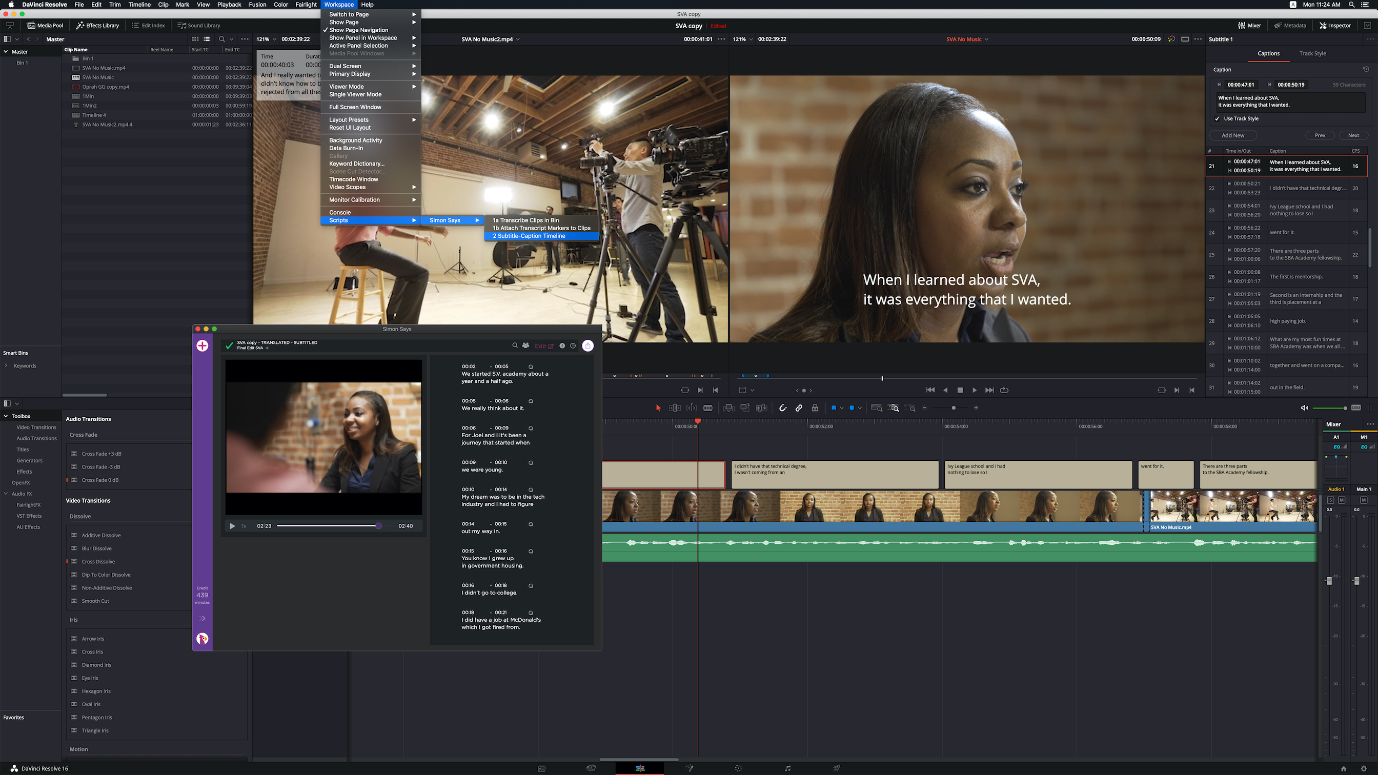 Adding captions in Resolve with Simon Says
