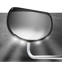 Eye-Max® LED Downlit Crossview Mirror showing LED lights shining