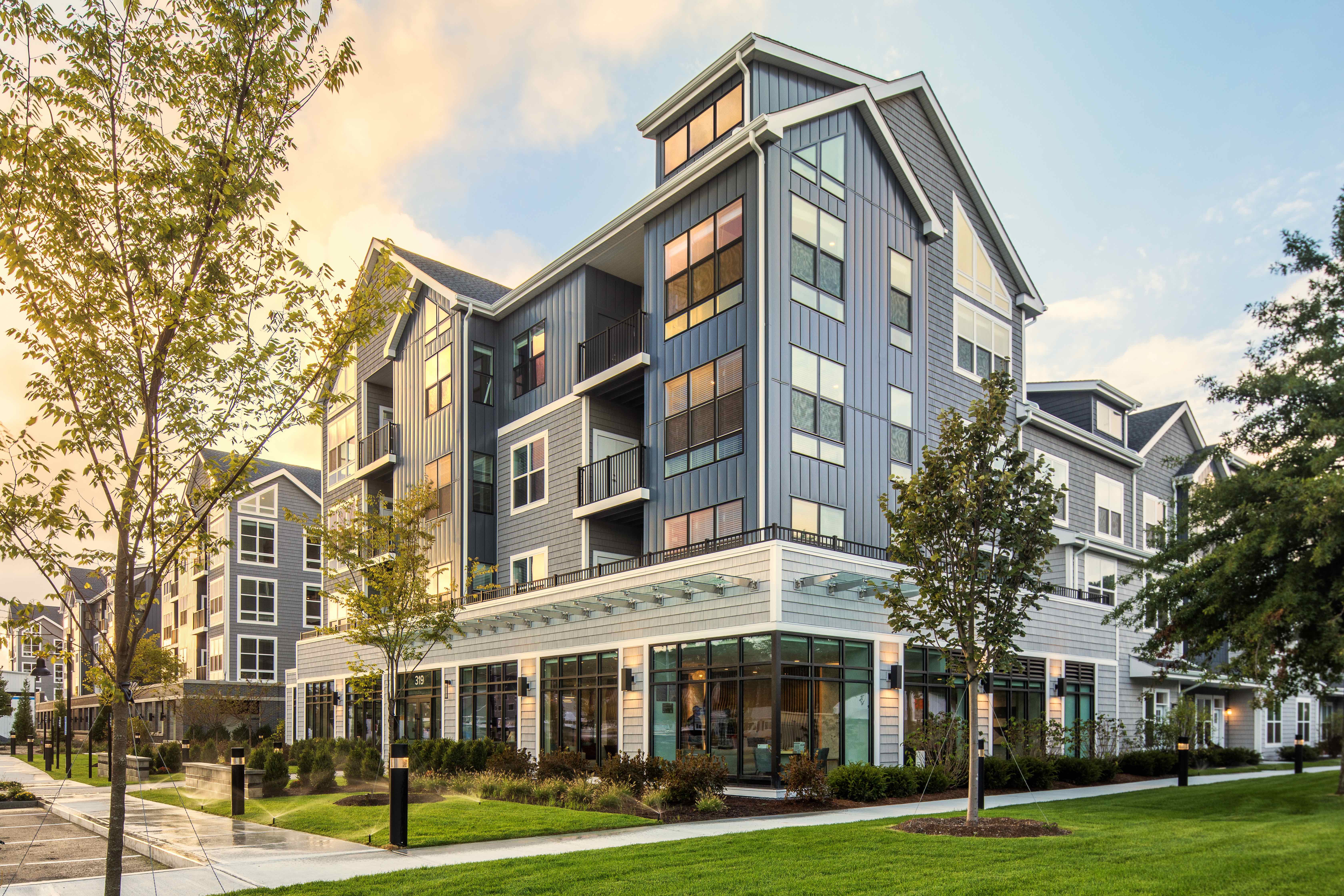 TAT has a longstanding reputation as a national expert in multifamily housing design, including for project's like AvalonBay's Avalon Residences at the Hingham Shipyard (Photo Credit: Camille Maren)