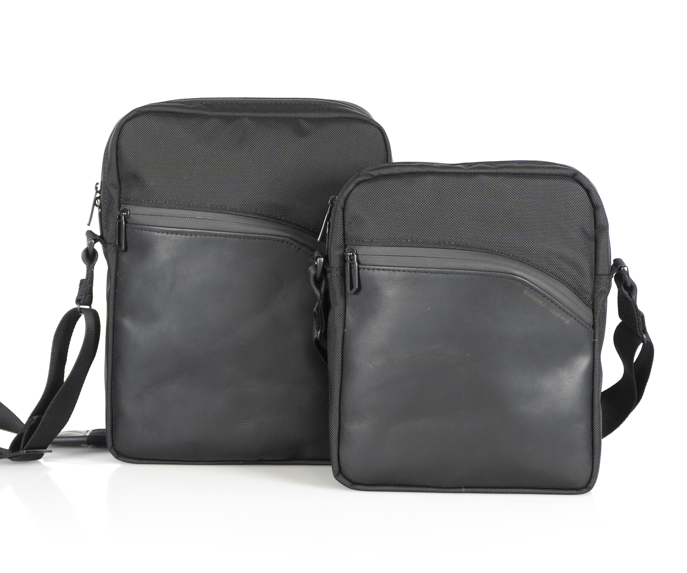 Crossbody bag in black ballistic nylon and full-grain leather