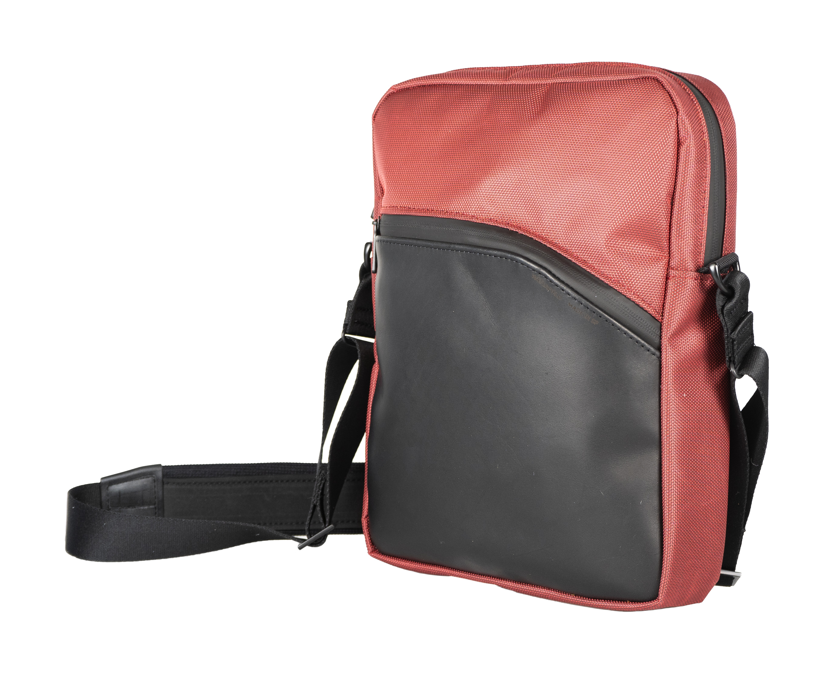 Crossbody bag in red Forza textile and full-grain leather