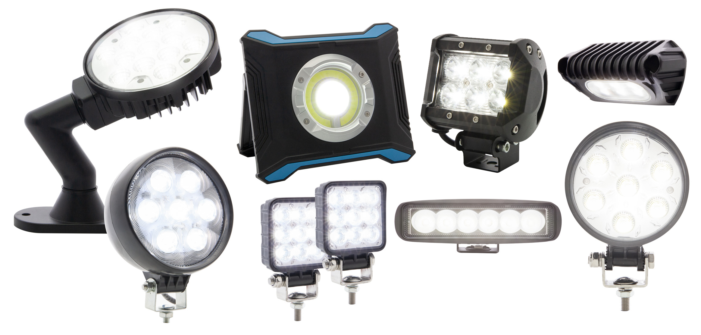 The new lamps range from utility and work lights to scene lights, and even include a freestanding, rechargeable, cordless, multifunctional LED lamp.
