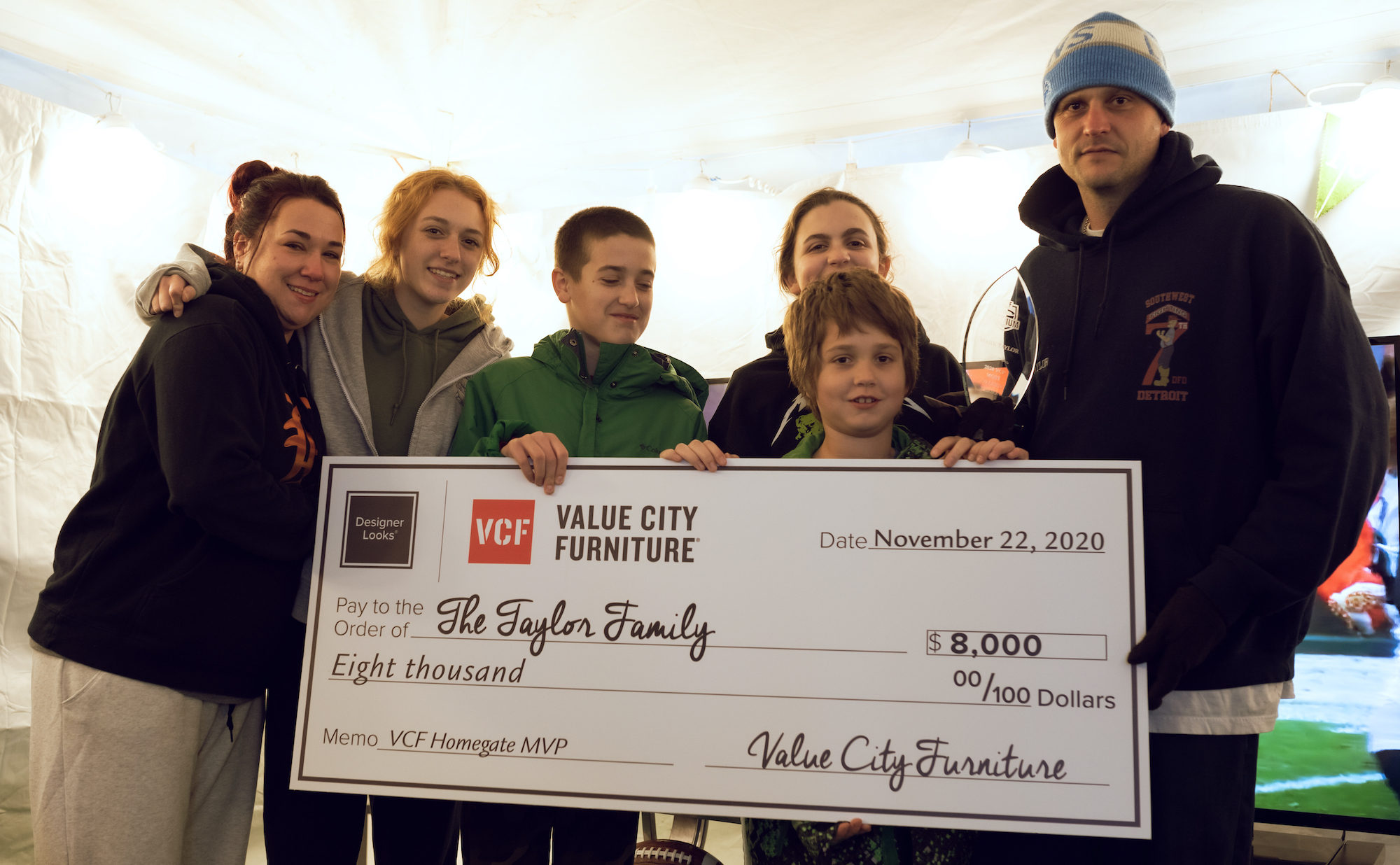 Value City Furniture presented the Taylor family with $8,000 during its Homegate surprise. The donation was meant to help the family who has been through great hardship over the past few years.