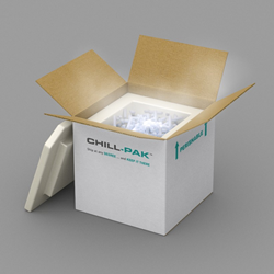 White Square Corrugated Outer Box Insulated with Polyurethane Foam Walls and Chill-Pak Logo